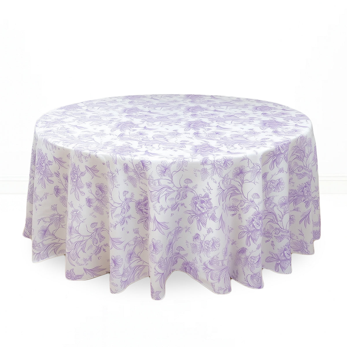 Polyester Round Tablecloth 120" White with French Toile Pattern - By TCF Linens