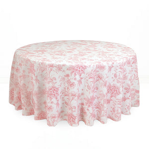 Polyester Round Tablecloth 120" White with French Toile Pattern - By TCF Linens