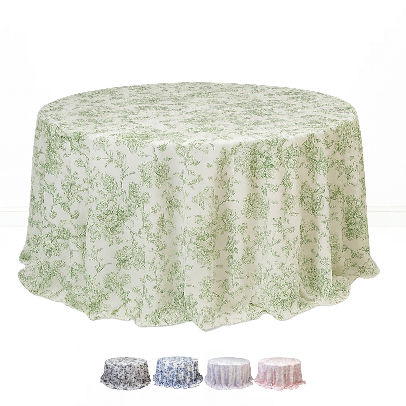Polyester Round Tablecloth 132" White with French Toile Pattern - By TCF Linens