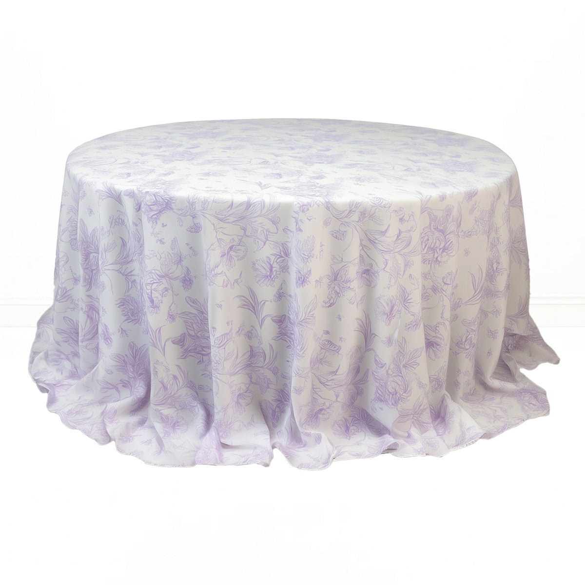 Polyester Round Tablecloth 132" White with French Toile Pattern - By TCF Linens