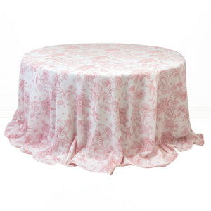 Polyester Round Tablecloth 132" White with French Toile Pattern - By TCF Linens