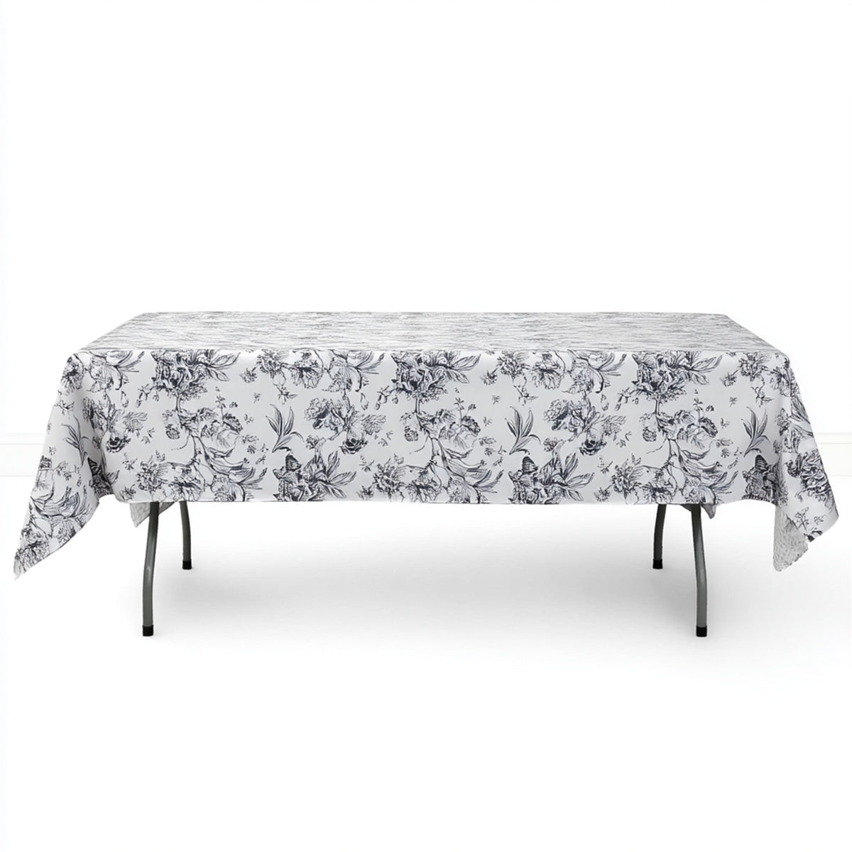 Polyester Rectangular Tablecloth 60"x102" White with French Toile Pattern - By TCF Linens