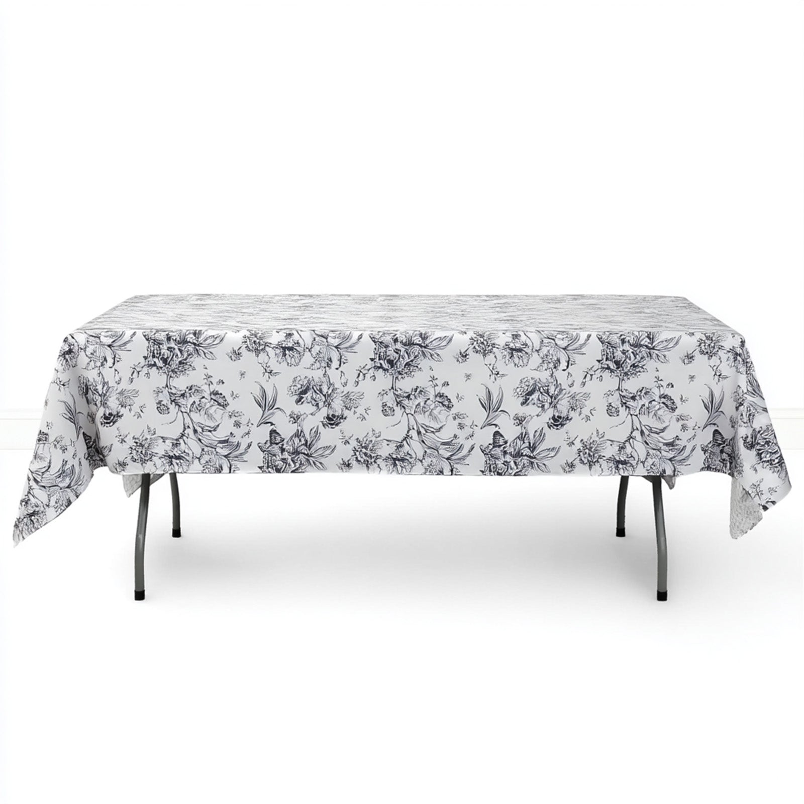 Polyester Rectangular Tablecloth 60"x102" White with French Toile Pattern - By TCF Linens