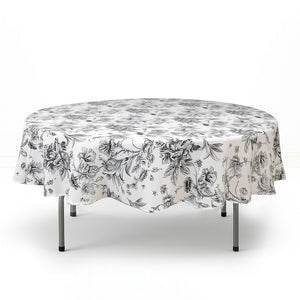 Polyester Round Tablecloth 90" White with French Toile Pattern - By TCF Linens
