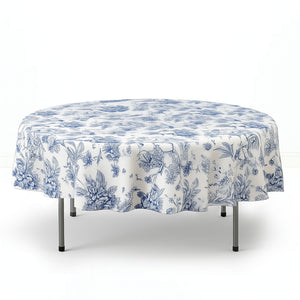 Polyester Round Tablecloth 90" White with French Toile Pattern - By TCF Linens