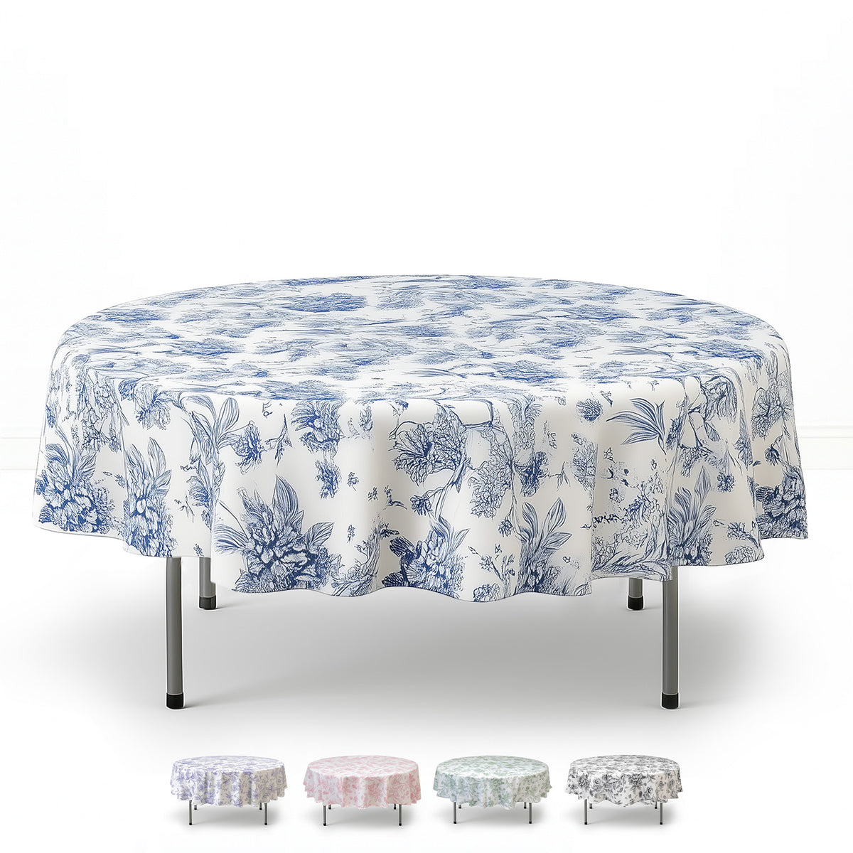 Polyester Round Tablecloth 90" White with French Toile Pattern - By TCF Linens