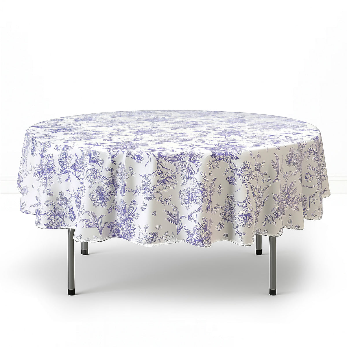 Polyester Round Tablecloth 90" White with French Toile Pattern - By TCF Linens
