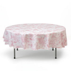 Polyester Round Tablecloth 90" White with French Toile Pattern - By TCF Linens