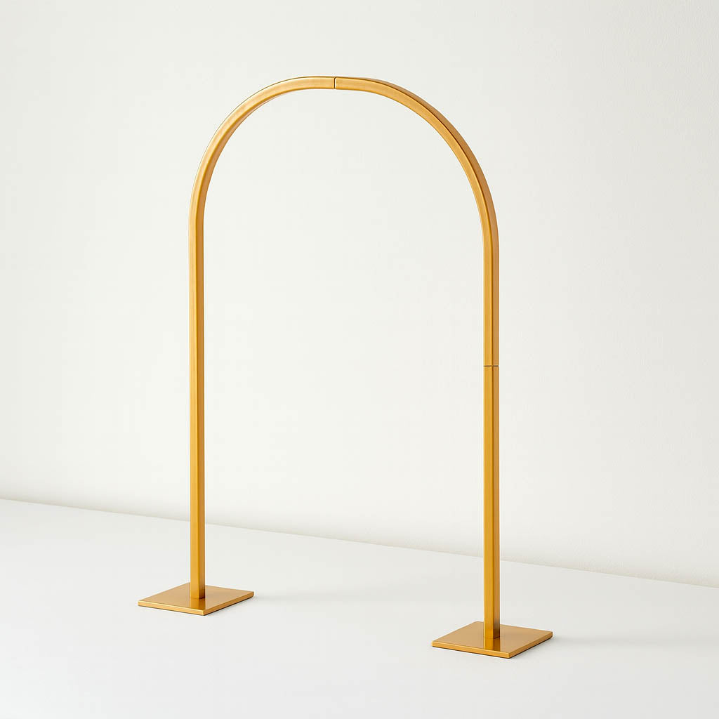 23" Gold Metal Wedding Cake Chiara Arch Centerpiece – Rounded Top Flower Stand Frame with Detachable Base - By TCF Linen