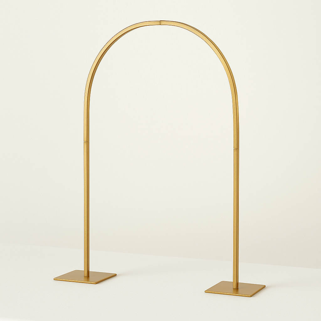 35" Gold Metal Wedding Cake Chiara Arch Centerpiece – Rounded Top Flower Stand Frame with Detachable Base - By TCF Linens