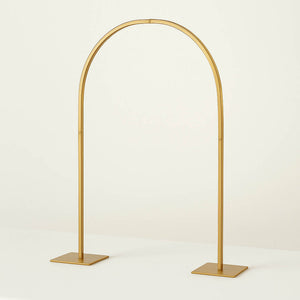 35" Gold Metal Wedding Cake Chiara Arch Centerpiece – Rounded Top Flower Stand Frame with Detachable Base - By TCF Linen