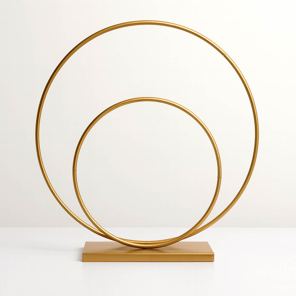 Double Hoop Gold Metal Centerpiece 24" & 16" – Wedding Flower Stand for Table and Event Décor - By TCF Linen