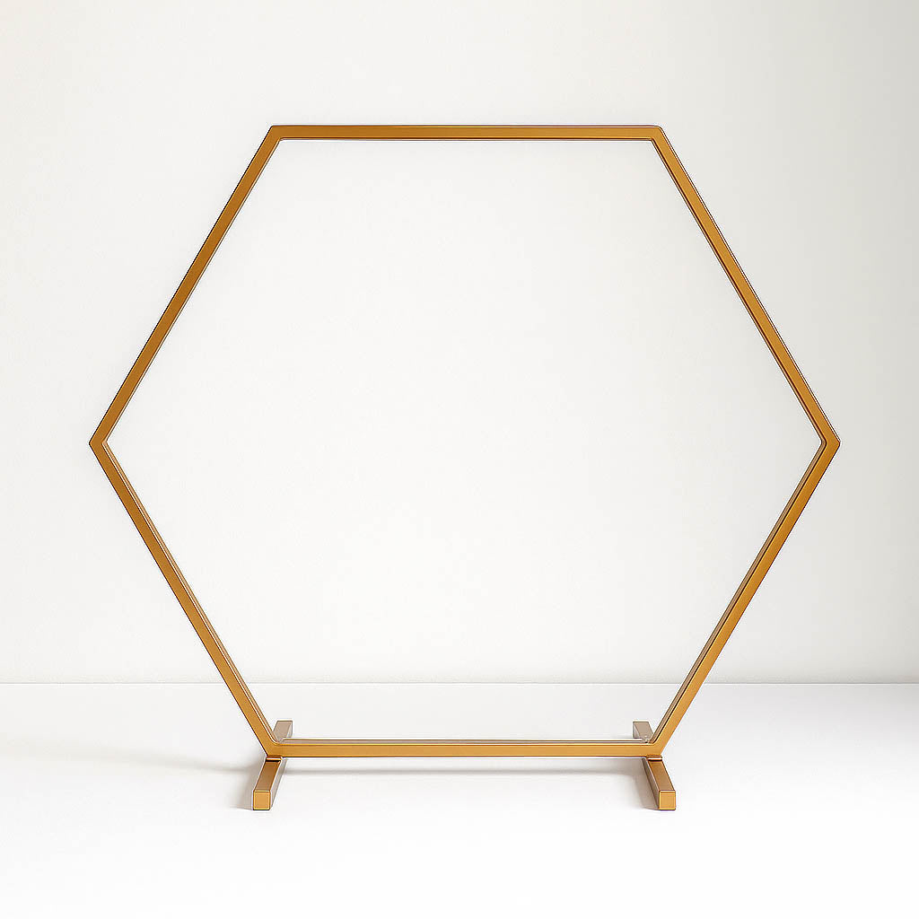 Geometric Gold Hexagon Table Arch 21" – Metal Self-Standing Wedding Flower Balloon Frame - By TCF Linen