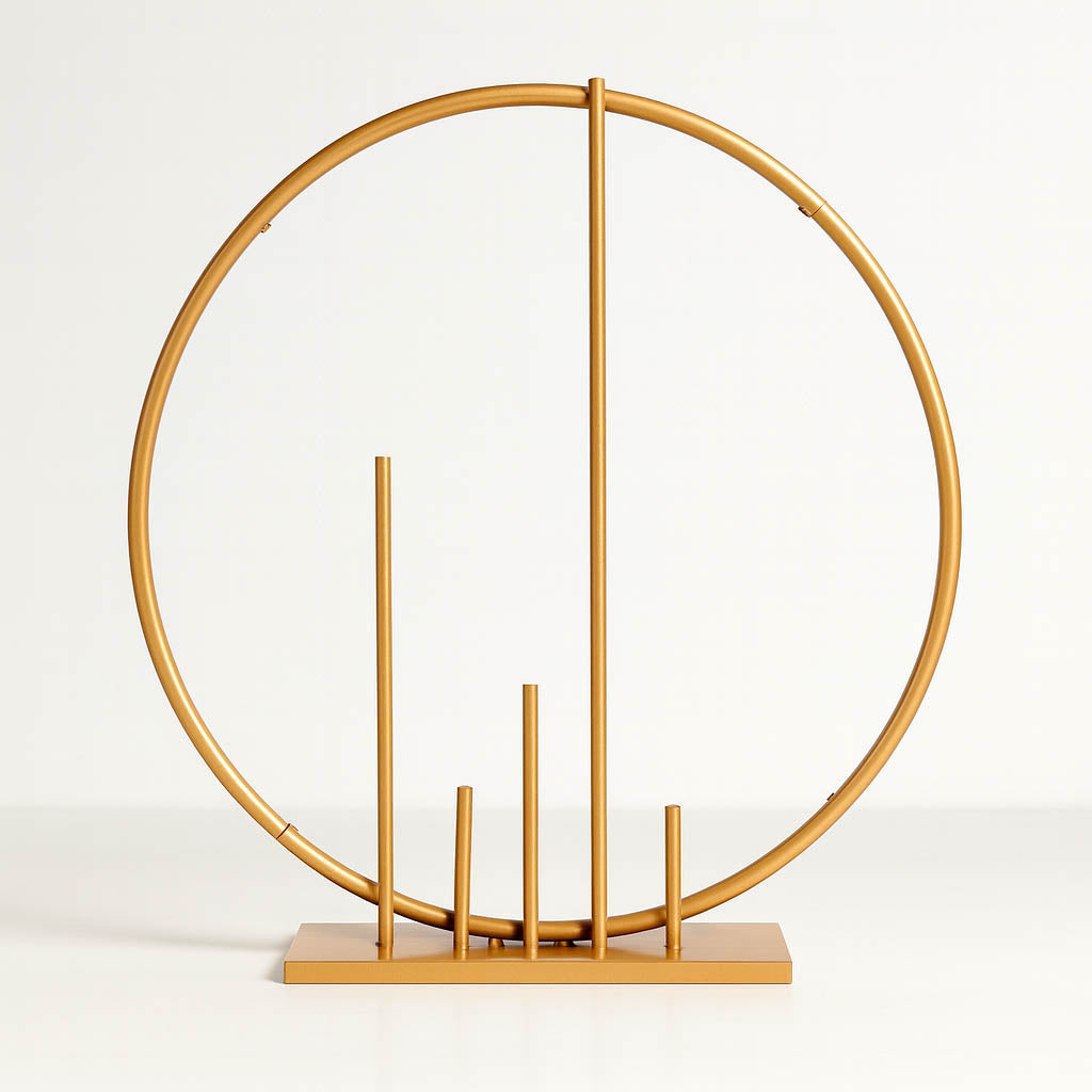 Gold Metal Floral Hoop Centerpiece 24" Round – Self-Standing Wedding Table Arch Frame with Pillars - By TCF Linen