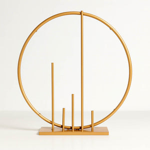 Gold Metal Floral Hoop Centerpiece 24" Round – Self-Standing Wedding Table Arch Frame with Pillars - By TCF Linen