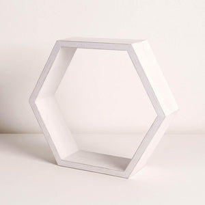 Whitewashed Wood Hexagon Display 9" – Set of 2 Geometric Terrarium Honeycomb Centerpieces - By TCF Linen