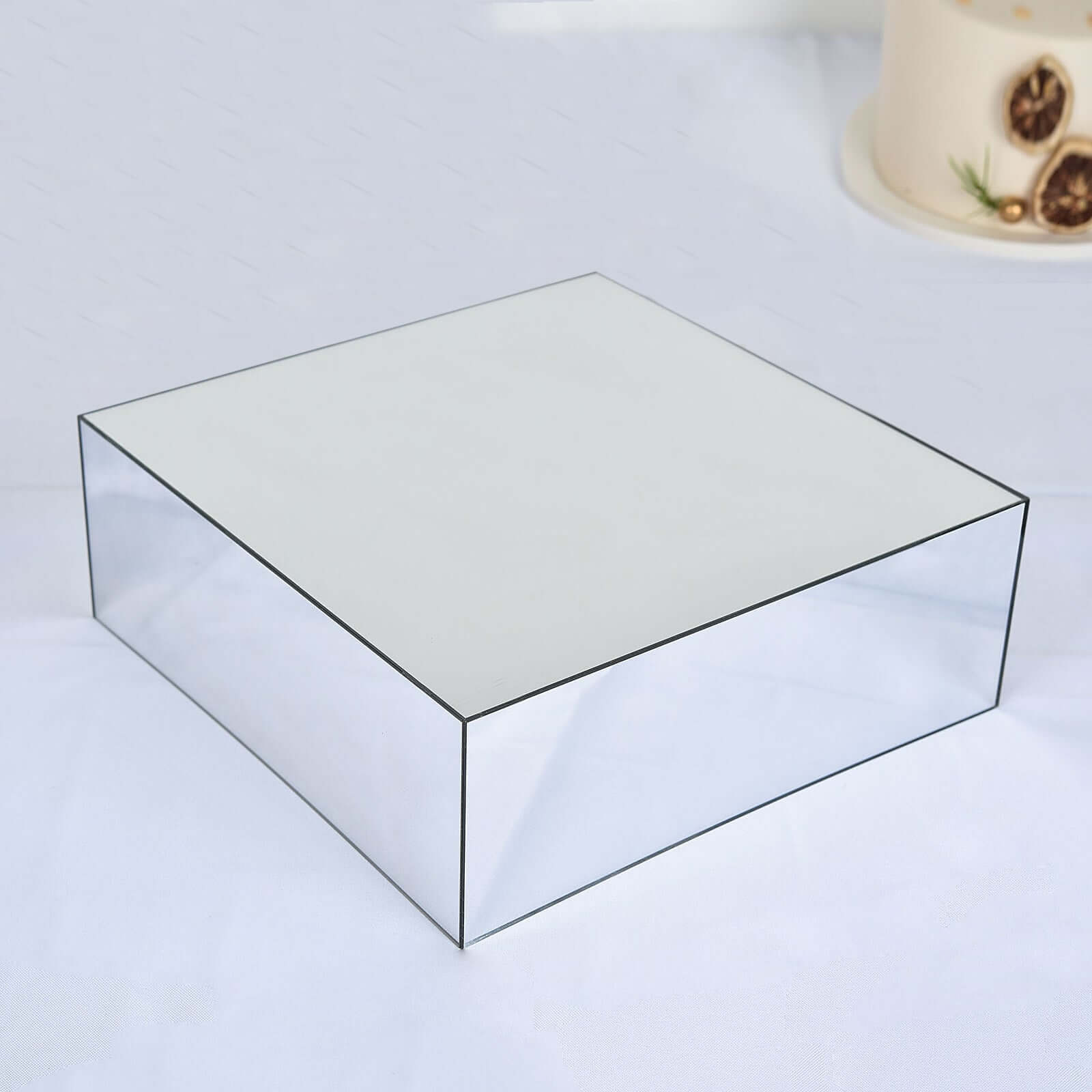 14"x14" Silver Mirror Finish Acrylic Cake Box Stand – Pedestal Riser with Hollow Bottom - By TCF Linens