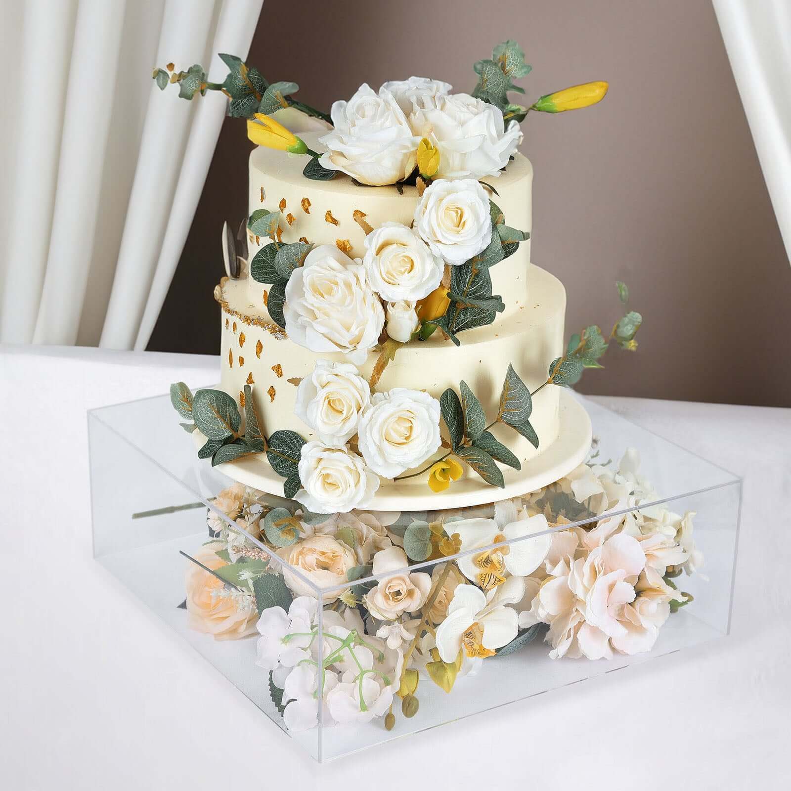 14"x14" Clear Acrylic Cake Box Stand – Transparent Pedestal Riser Display for Desserts and Events - By TCF Linens