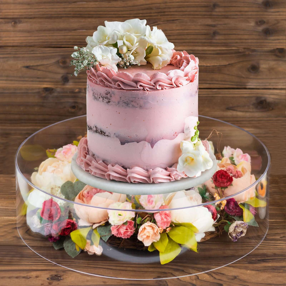 Round 18" Acrylic Cake Stand – Clear Transparent Display Box Fillable Pedestal Riser  - By TCF Linen