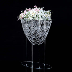 32" Acrylic Wedding Bouquet Pillar Centerpiece – Crystal Chandelier Design Flower Arrangement Stand - By TCF Linen