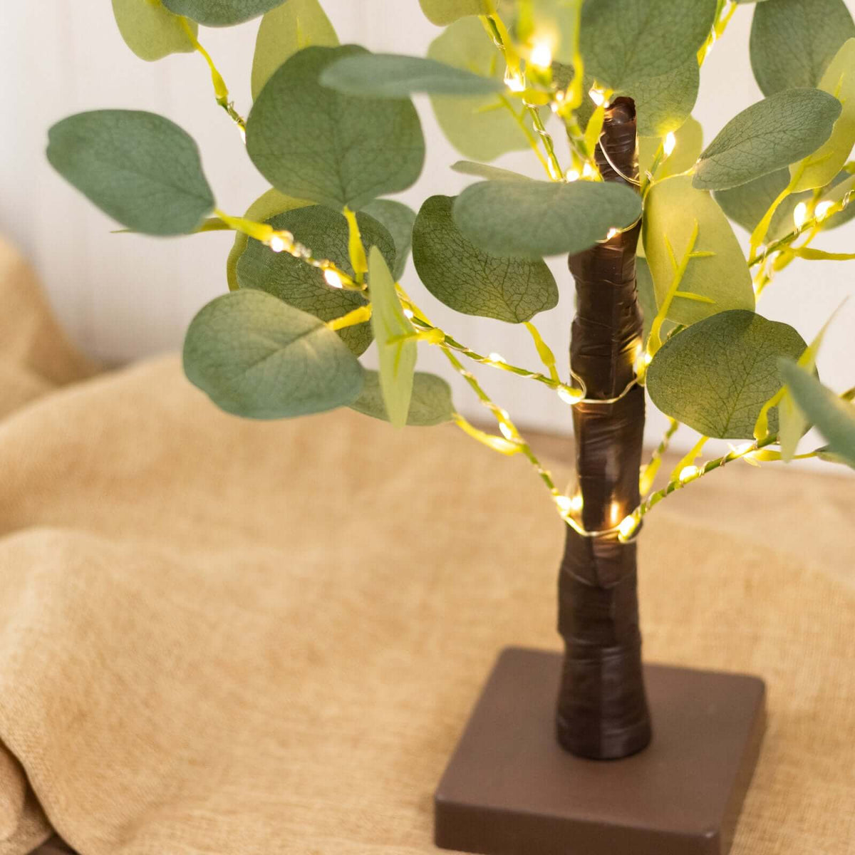 Artificial Eucalyptus Lighted Tree 17" Green – 50 Warm White LED Battery Operated Tabletop Fairy Lights - By TCF Linen