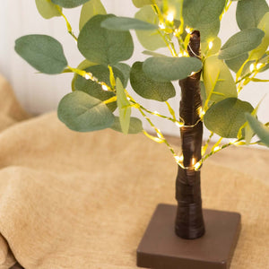 Artificial Eucalyptus Lighted Tree 17" Green – 50 Warm White LED Battery Operated Tabletop Fairy Lights - By TCF Linen