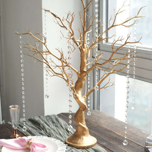 34" Artificial Metallic Gold Manzanita Tree Centerpiece – Easy Assembly with 8 Acrylic Bead Chains - By TCF Linen