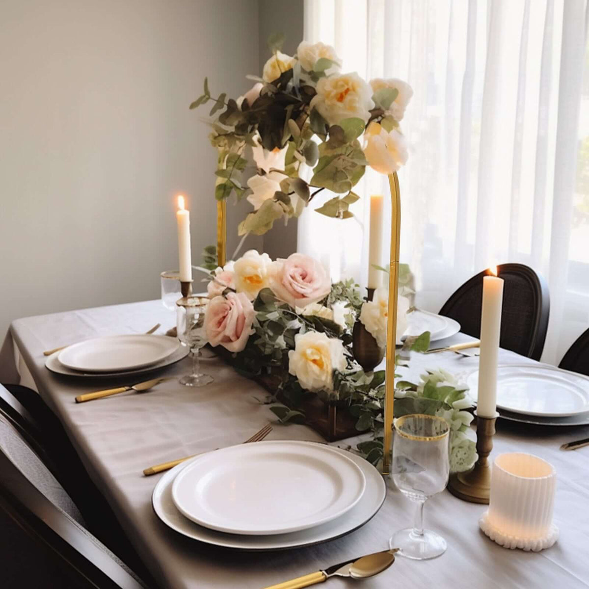 23" Gold Metal Wedding Cake Chiara Arch Centerpiece – Rounded Top Flower Stand Frame with Detachable Base - By TCF Linen
