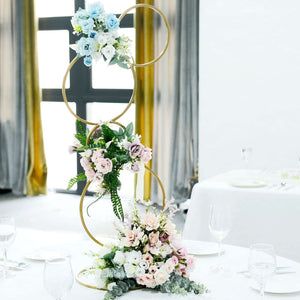 3ft Gold Metal 4-Tier Hoop Pillar Stand – Wedding Wreath Arch and Table Centerpiece - By TCF Linen