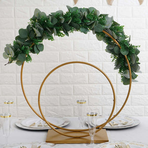 Double Hoop Gold Metal Centerpiece 24" & 16" – Wedding Flower Stand for Table and Event Décor - By TCF Linen