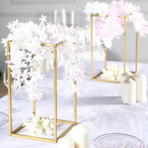 16" Gold Rectangular Metal Flower Stands – 2-Pack Geometric Column Frames for Wedding Arrangements - By TCF Linen
