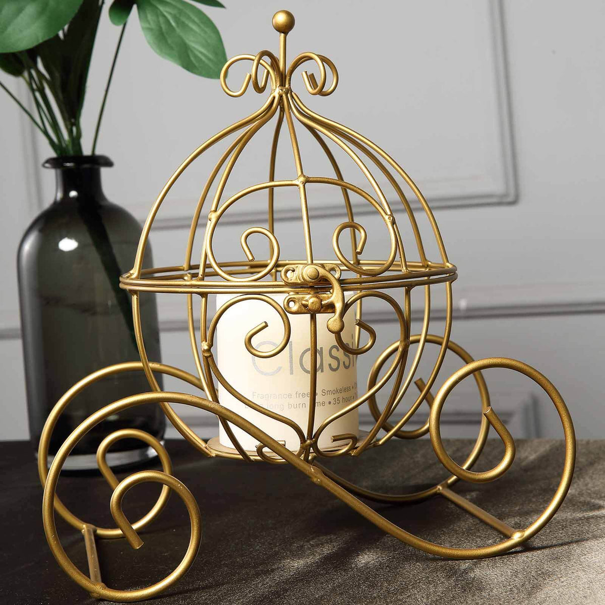Cinderella Carriage Candle Holder or Card Display 11" – Gold Wrought Iron Wedding Table Accent - By TCF Linen