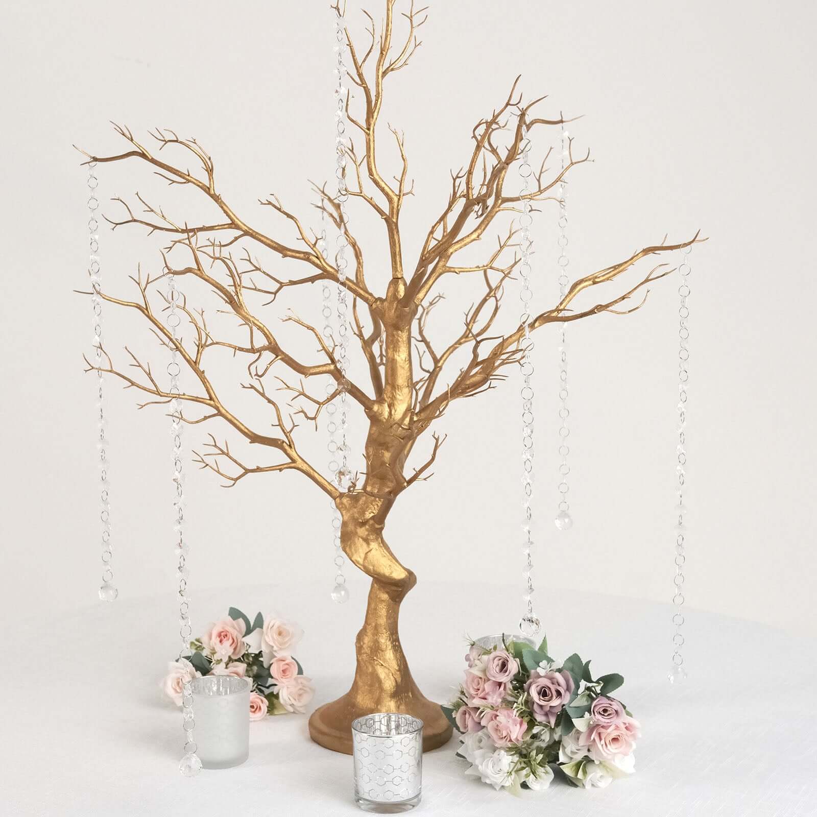 34" Artificial Metallic Gold Manzanita Tree Centerpiece – Easy Assembly with 8 Acrylic Bead Chains - By TCF Linens