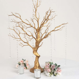 34" Artificial Metallic Gold Manzanita Tree Centerpiece – Easy Assembly with 8 Acrylic Bead Chains - By TCF Linen