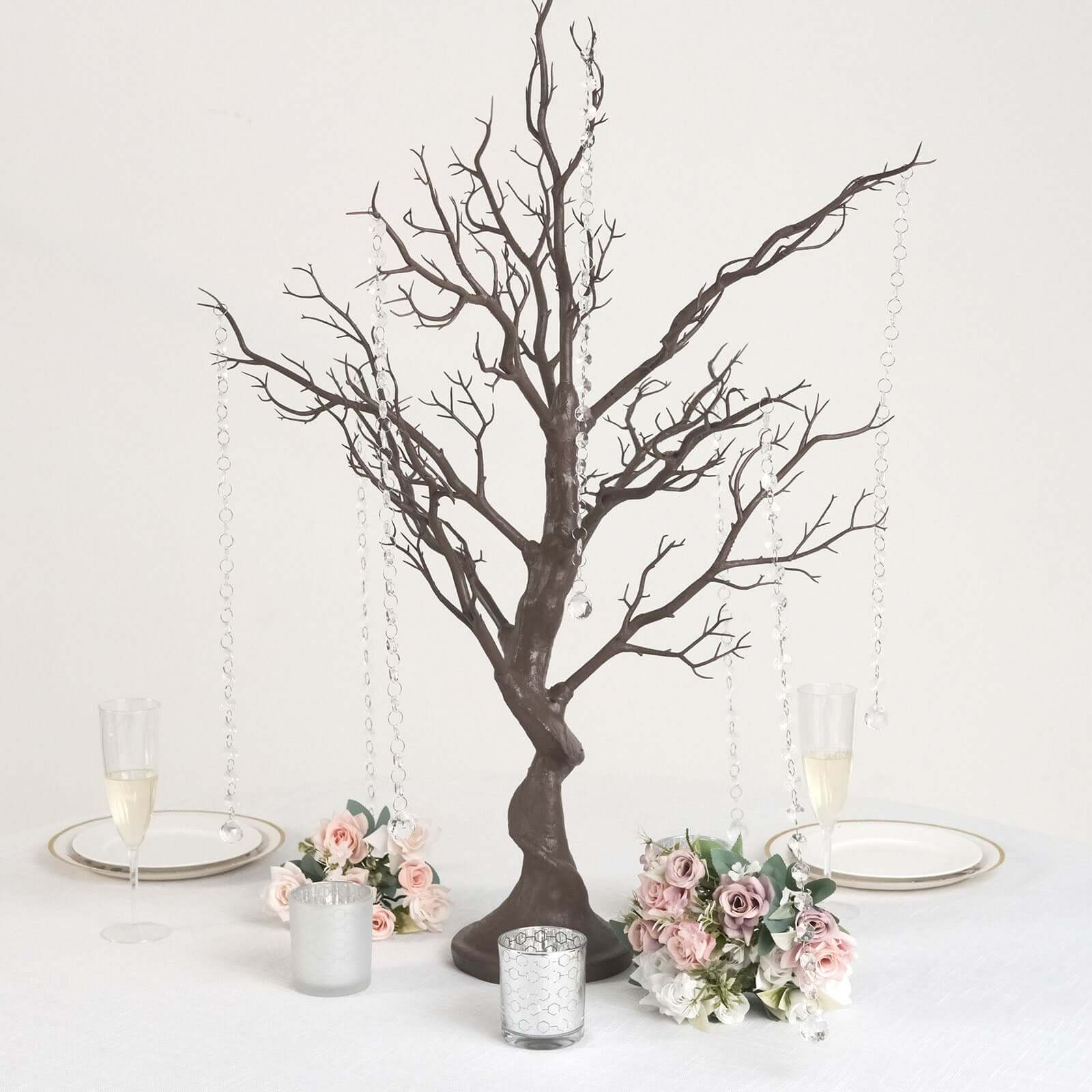 34" Artificial Natural Manzanita Tree Centerpiece – Easy Assembly with 8 Acrylic Bead Chains - By TCF Linens