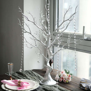 34" Artificial Metallic Silver Manzanita Tree Centerpiece – Easy Assembly with 8 Acrylic Bead Chains - By TCF Linen