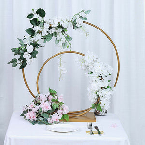 Double Hoop Gold Metal Centerpiece 24" & 16" – Wedding Flower Stand for Table and Event Décor - By TCF Linen