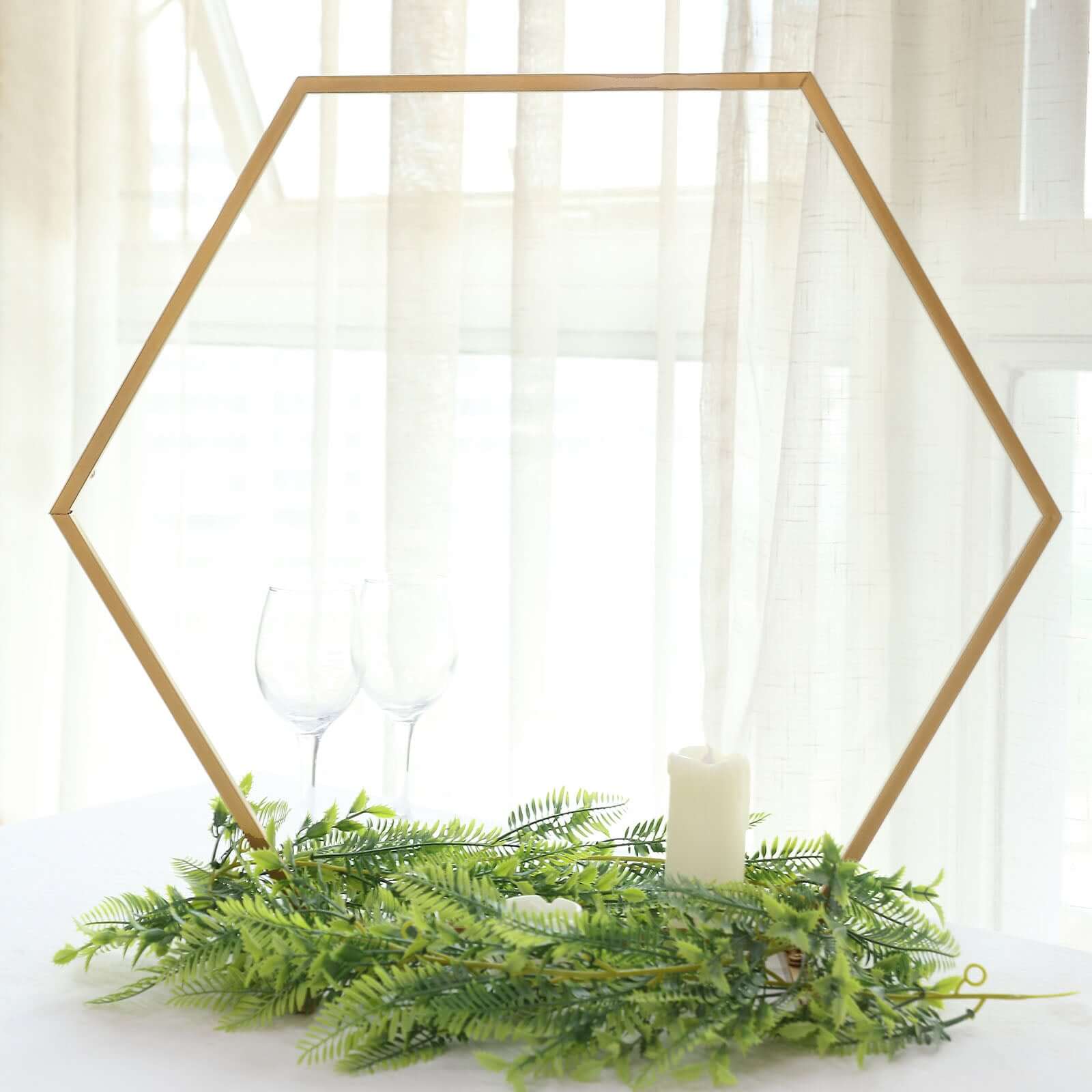 Geometric Gold Hexagon Table Arch 21" – Metal Self-Standing Wedding Flower Balloon Frame - By TCF Linens