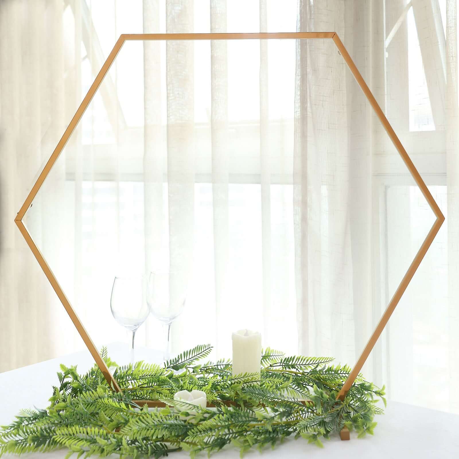 Geometric Gold Hexagon Table Arch 24" – Metal Self-Standing Wedding Flower Balloon Frame - By TCF Linens