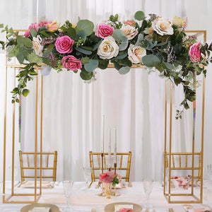 5ft Freestanding Over-the-Table Rod in Gold – Rectangular Double Frame Table Top Stand for Floral or Balloon Décor - By TCF Linen