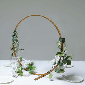 Gold Metal Hoop Wreath Centerpiece 24" – Round Arch Table Display for Weddings and Events - By TCF Linen