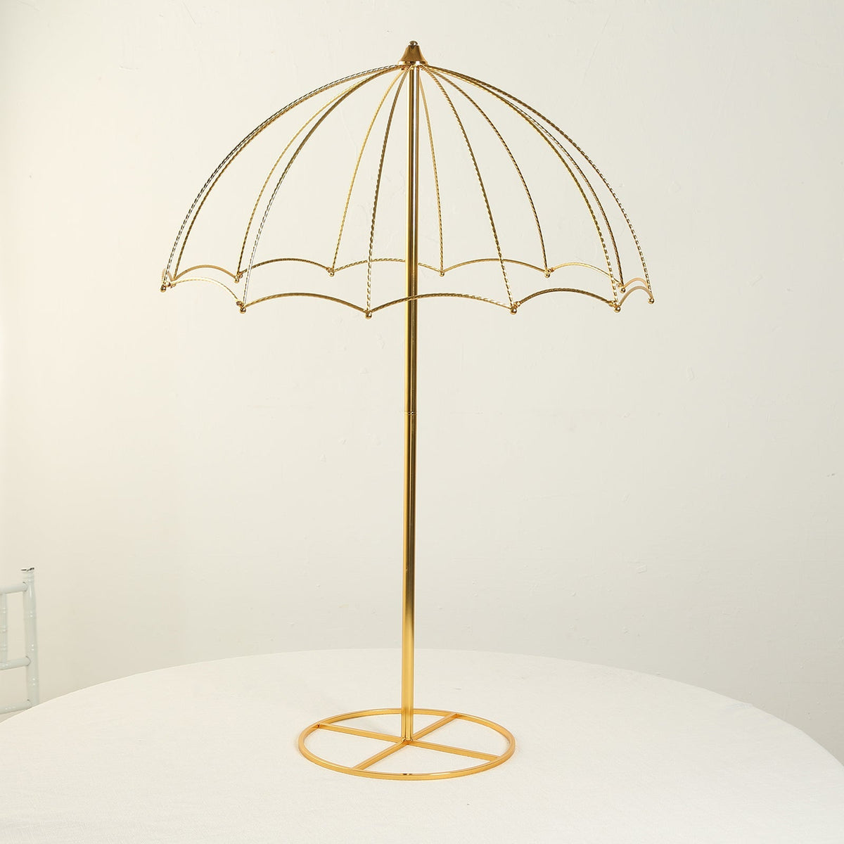 Elegant 42" Gold Metal Umbrella Flower Stand – Round Base Floral Frame Wedding Centerpiece