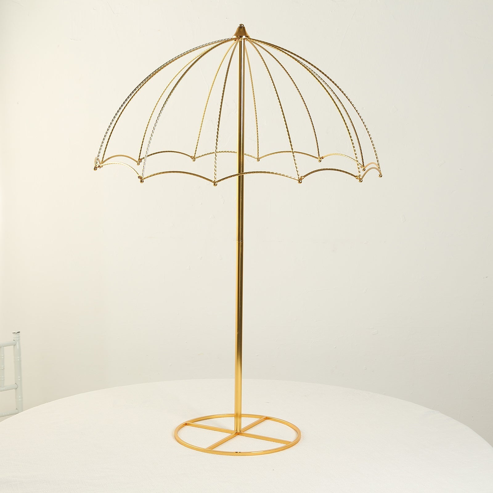 Elegant 42" Gold Metal Umbrella Flower Stand – Round Base Floral Frame Wedding Centerpiece - By TCF Linens