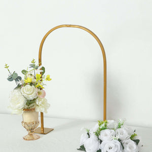 23" Gold Metal Wedding Cake Chiara Arch Centerpiece – Rounded Top Flower Stand Frame with Detachable Base - By TCF Linen