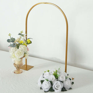 35" Gold Metal Wedding Cake Chiara Arch Centerpiece – Rounded Top Flower Stand Frame with Detachable Base - By TCF Linen