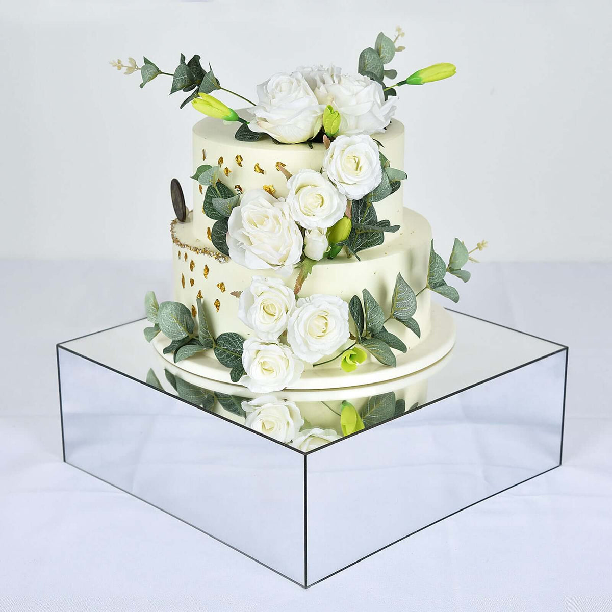 14"x14" Silver Mirror Finish Acrylic Cake Box Stand – Pedestal Riser with Hollow Bottom - By TCF Linen