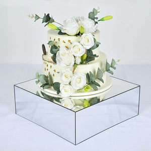 14"x14" Silver Mirror Finish Acrylic Cake Box Stand – Pedestal Riser with Hollow Bottom - By TCF Linen