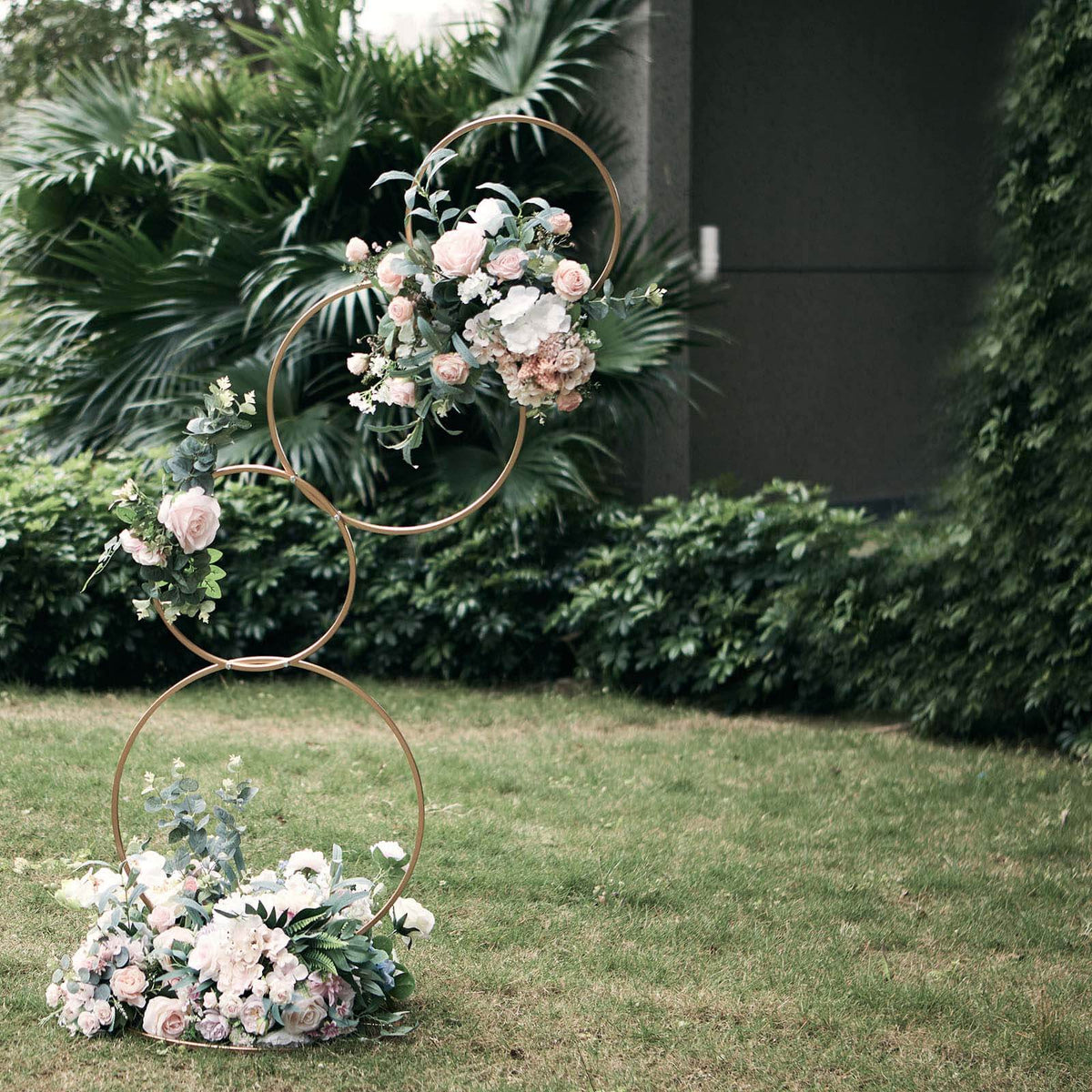 5ft Gold Hoop Pillar Flower Stand – 4-Tier Metal Wreath Arch Wedding Table Centerpiece - By TCF Linen
