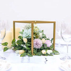 Set of 2 Gold Metal Flower Stands 8" – Square Geometric Frame for Wedding Centerpiece Display - By TCF Linen