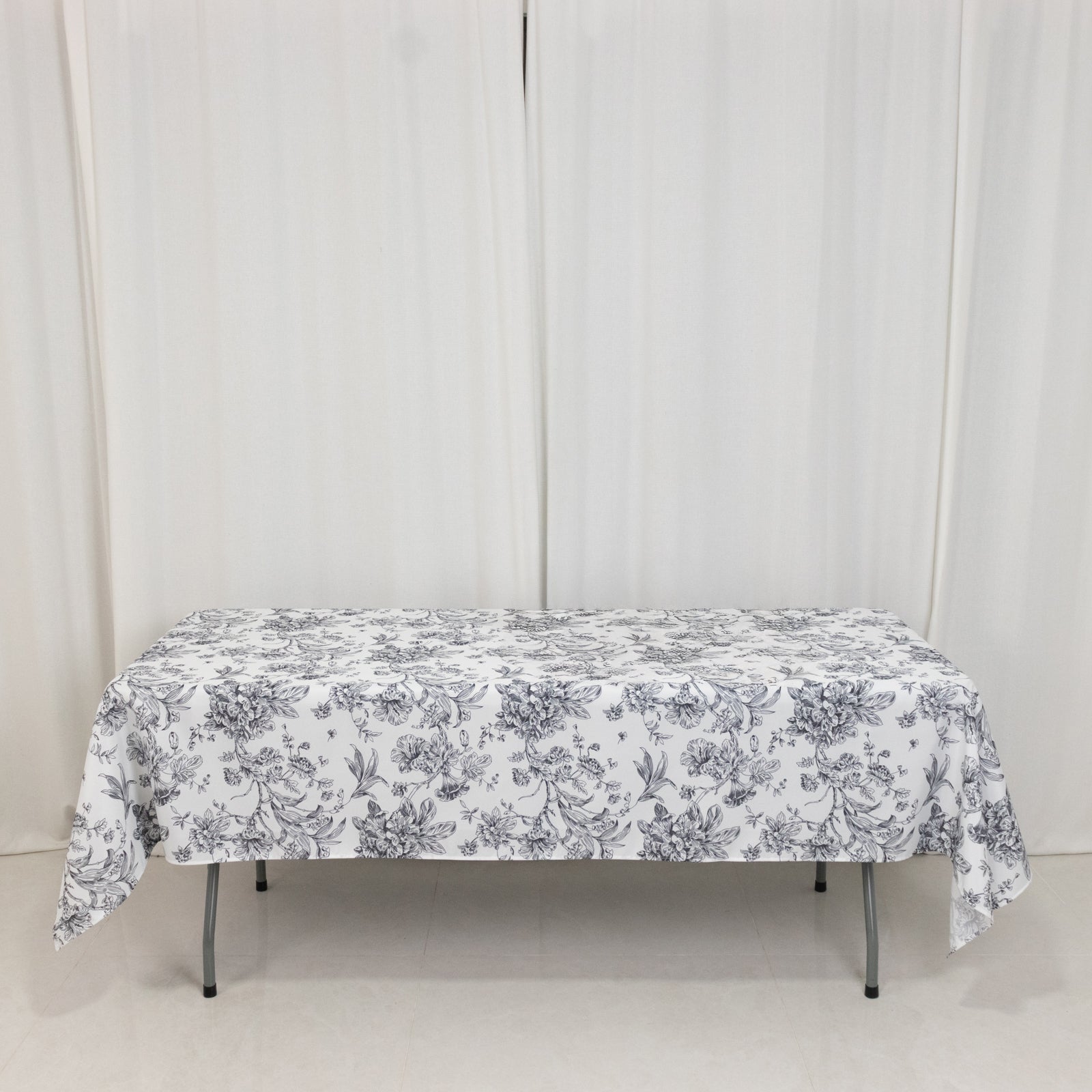 Polyester Rectangular Tablecloth 60"x102" White with French Toile Pattern - By TCF Linens